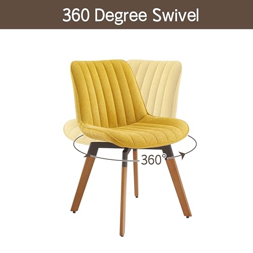 Art Leon Swivel Dining Chairs Set of 2, Mid Century Modern Kitchen Dining Room Chairs, Upholstered Fabric Armless Side Chair with Wood Legs for Living Room Bedroom, Yellow - Thumbnail 3