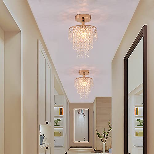 FRIXCHUR Gold Mini Crystal Chandelier - Modern Flush Mount Light - Image 3