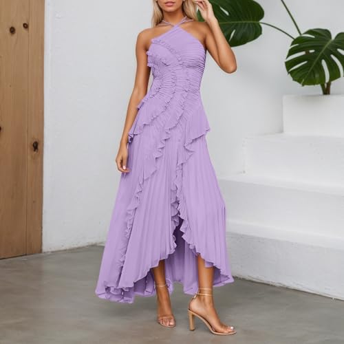 Robe longue plissée à volants pour invitée de mariage chic - 3