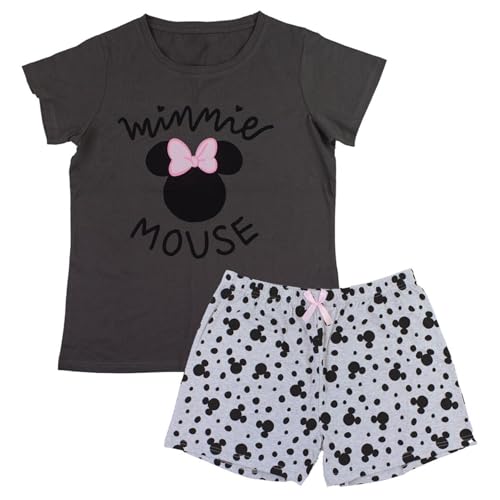The Peanuts Snoopy Pyjama Minnie Mouse pour femme - Manches courtes - Chemise de nuit - Haut et pantalon - Tenue de loisirs - Tailles S, M, L, XL, XXL, Noir ,...