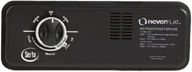 Control panel of the Serta Never Flat pump with inflate, deflate, and firmness settings