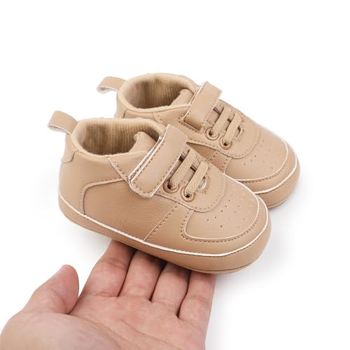 Image of Clowora Unsex Baby Shoes Boys Girls Infant Sneakers Non-Slip Soft Rubber Sole Toddler Crib First Walker Lightweight Shoes (A021 /Khaki,3-6 Months)