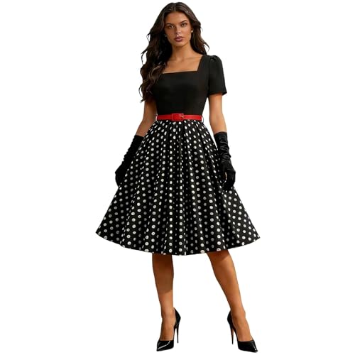 Vintage Kleider Damen, Rockabilly Kleider Damen - 50Er Jahre Outfit Elegant Große Größen Festlich Petticoat Kleid Vintage Swing A Linie...