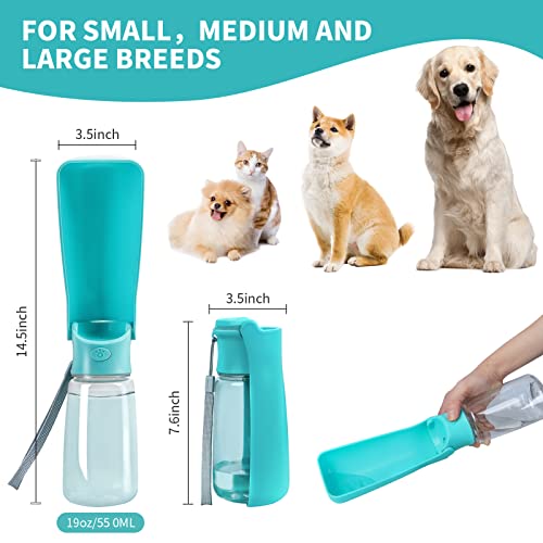 Longyueyc Portable Dog Water Bottle With Drinking Feeder, Leak Proof Dog Water Bottle Dispenser For Pets Outdoor Hiking, Walking, Travel, Food Grade Plastic (19Oz Blue) #TOP3
