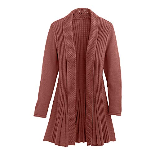 Cardigans for Women Long Sleeve Midweight Swingy Knit Cardigan Sweater W/Pocket-Mauve (Large)