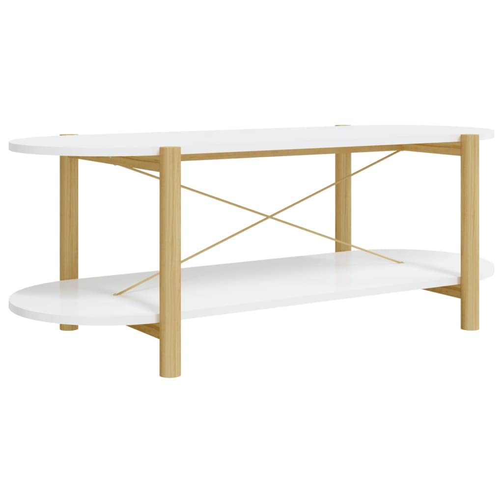 Mesa de centro clásica blanca de madera con patas de madera maciza, 110 x 48 x 40 cm, amplio espacio de almacenamiento y práctico tablero para bebidas y aperitivos, incluye