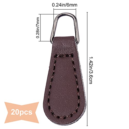 Image of GORGECRAFT 1 Box 20PCS Leather Zipper Pulls Dark Brown Zip Pull Strap Zipper Pullers Cord Mend Pull Tab Tags Repair with Gunmetal Alloy Linking Ring for Boot Jacket Bag Purse Replacement