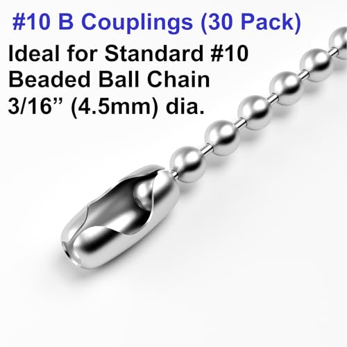 30PCS Beaded Chain Connector, Stainless Steel 4.5mm #10 Ball Chain Cord Connector Clips
