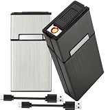 Cigarette Case with Lighter 100's King Size 20pcs Cigarettes 2 Pack Rechargeable Flameless Windproof Electric Lighter Makeup Mirror