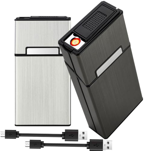 Cigarette Case with Lighter 100's King Size 20pcs Cigarettes 2 Pack Rechargeable Flameless Windproof Electric Lighter Makeup Mirror