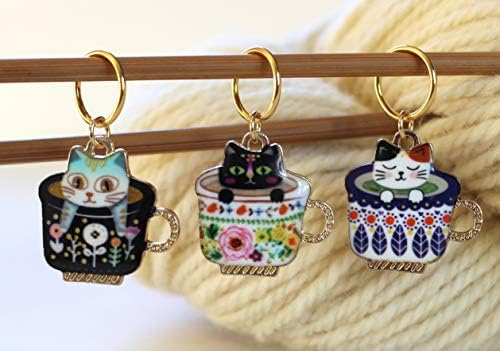 Set of 3 Cat Kitten Stitch Markers for Knitting Knit Pattern Reminder Stitchmarker Pattern Helper Knitter Crocheter Gift