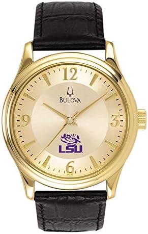 Bulova Men’s LSU Tigers Louisiana State Gold Watch Black Leather
