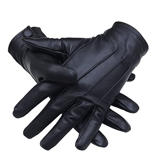 Genuine Sheepskin Leather Gloves for Men - Black Unlined Men's Leather Gloves – Dress Driving Gloves for Car Driving, Bike Riding (Medium Size)