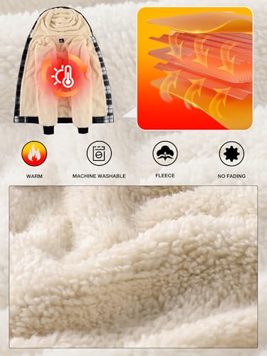 Image of ZITY Heavy Thick Hoodies for Men Plaid Flannel Warm Sherpa Fleece Lined Winter Full Zip Up Coat
