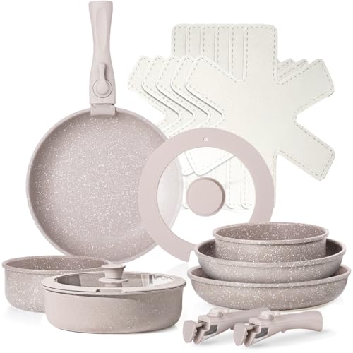 La Mejor Selección de Baterias de Cocina Coppel que Puedes Comprar On-line. 47 LOKOOY Juego de 16 Ollas y Sartenes con Mango Desmontables, Alta Antiadherente, Bateria de Cocina Con Tapas y Cojín, Sartén para Freír Apto para Lavaplatos, Cocina de Inducción...