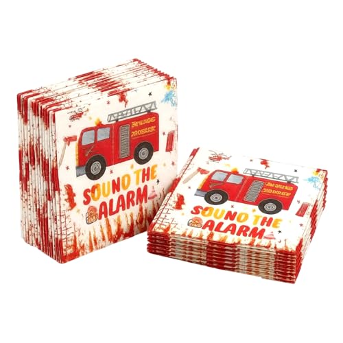 40 Serviettes en Papier Thème Camion de Pompiers et Flammes, Décoration Pompiers pour Anniversaire de Garçon, Vaisselle Anniversaire Pompier, Accessoire de...