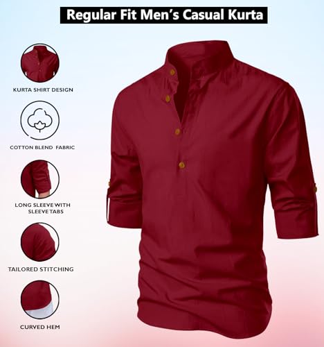 Image of Men's Kurta || Chinese Collar Long Sleeves || Straight Hip Length Kurtas || Short Kurta for Men || for Festival || Function || Occasion Wear Fancy Kurta for || Best Gifts for Mens
