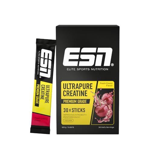 ESN Ultrapure Creatine Monohydrate Sticks, 30 Sticks, 30 Portionen, Fresh Cherry, Creatin Pulver, mikrofein & perfekt löslich, vegan - made in Germany