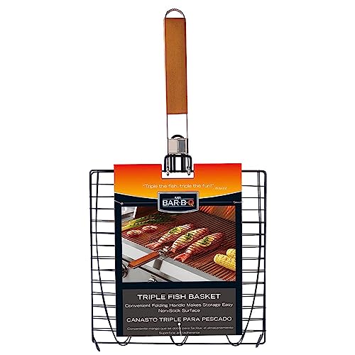 Mr. Bar-B-Q - Non-Stick Triple Fish Basket with Folding Handle