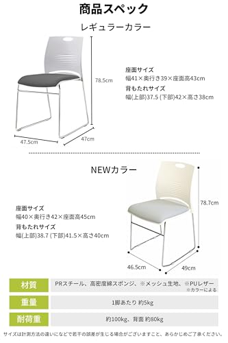 サンエスライン ミーティングチェア 会議椅子 スタッキング 4脚セット メッシュ素材 シンプル 軽量 通気性 クッション性 積み重ね 省スペース 工具不要 組み立て簡単 オフィス 受付 研修 セミナー イベント [2]