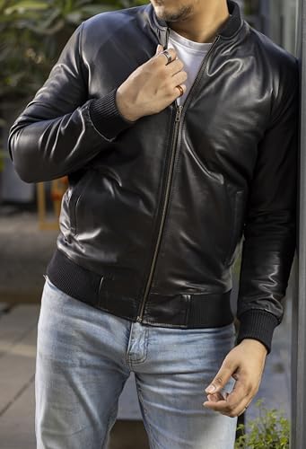 Jild Varsity Style Leather Bomber Jacket Men - Casual Fashion Real Suede Classic MA-1 Leather Jacket Men4