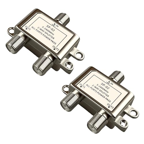EFGTEK 2 Pack Coaxial Cable Splitter 1 in 2 Out Way 5-2400MHz G6 Compatible Coax Splitter for HD Satellite/Cable TV, Internet & CATV Antenna Signals, Low Loss MoCA Support Without Screws