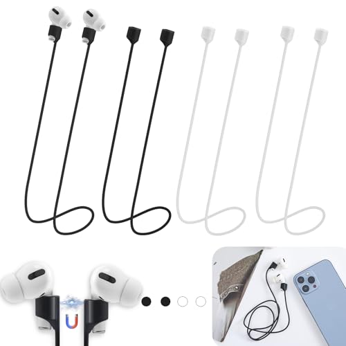 Image of Magnetic Anti-Lost Straps for AirPods,4 Pack Ultra Strong Magnetic AirPods Strap Anti-Lost Neck Rope Cord,Soft Silicone Sports Lanyard Compatible with AirPods 1&2 / Pro /2nd /3rd (2Black+2White)