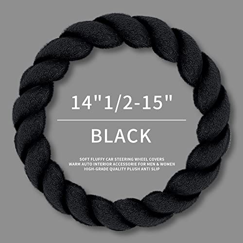 HighnessHwoo Luxury Fluffy Winter Car Steering Wheel Cover for Women Soft Warm Plush Cute Auto Accessories for Vehicle, Sedan, Universal, Fuzzy, Anti Slip, Black, Standard Size, 14.75-15.15" by HighnessHwoo - Image 3