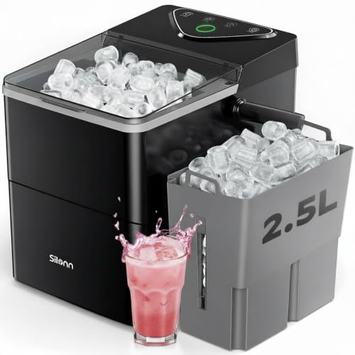 Silonn Countertop Ice Maker with 2.5L Expandable Ice Basket &amp; 1.8L Water Tank, 9 Bullet Ice in 6 Mins, Portable Ice Makers, LED Touch Control, Self-Cleaning, 2 Ice Sizes for Home Kitchen Office