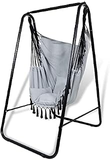 CCLIFE Hammock Chair Stand, With Hanging Swing, Iron hammock chair, Max. load 100kg, Multi-Use Swing Stand for Outdoor and Indoor, 85x103x153cm, Color:Grey