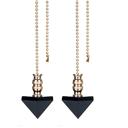 Image of Ceiling Fan Pull Chain, Fan Pulls Set with Connector, 2 Pack Crystal Black Pyramid Fan Pull Extension for Light Fan Chain