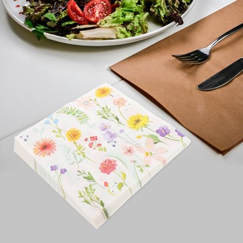 Servilletas de papel Cabilock suaves y absorbentes con flores para cumpleaños 4