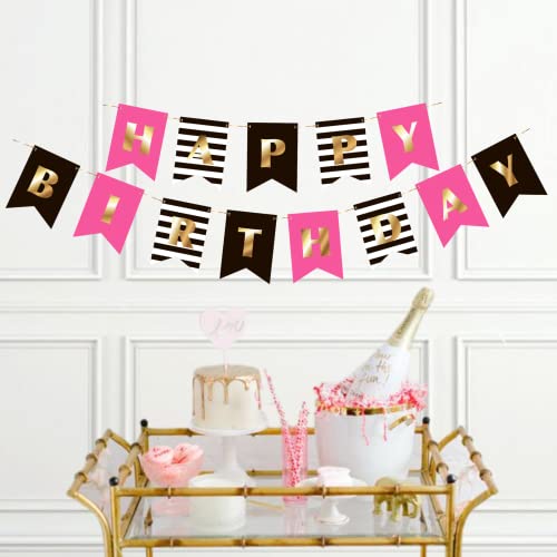 Premium Happy Birthday Banner Party Decorations | Bunting Garland | Hot Pink Gold Black White | Chic Kate Spade Inspired | First, 10Th, 18Th, 21St, 30Th, 40Th, 50Th, 60Th Etc | For Girls, Women #TOP1