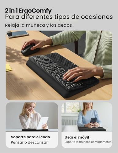 Miniatura 4 de Vaydeer Reposamuñecas Ergonómico Para Teclado Soporte 2 En 1 Con Elevador Y Almohadilla De Espuma Viscoelástica, Base Antideslizante, Ideal Para Oficina, Portátil Y Gaming Negro