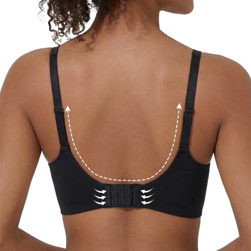 PrettyGuide Jelly Wireless Bras for Women Push Up Plunge Seamless T Shirt Bra Wire Free Supportive Comfortable Bralettes Black L - Thumbnail 4