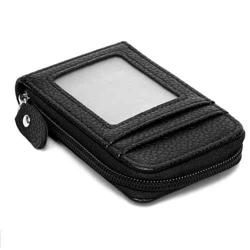 1pc Black RFID Blocking Card Holder with Zipper, Compact Credit Card Case for Men and Women, Polyester Lined, Modern Design, Credit Card Storage - Main Image