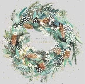 Pack of 6 Charity Christmas Cards (PH-CHPT0063) - Festive Wreath, Pine Cones and Berries - From Paper House