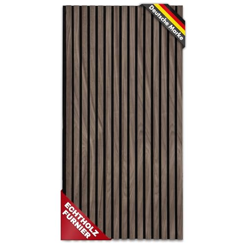 Floordirekt 3D Acoustic Panels, 118 x 60 cm, Wall Panels with Real Wood Veneer for Comfortable Room Acoustics, Slat Wall Wood and Felt, Wall Cladding as Sound Insulation, Sound Insulation (Black