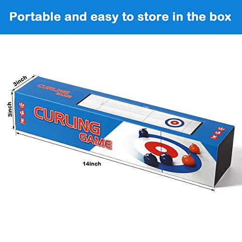Yobbi Tabletop Curling Game for Kids, Adults & Family. Fun Indoor Sports Game for Everyone. Come with 8+2 Tabletop Curling Stones. Easy to Set Up, Play&Portable. Red & Blue Stones