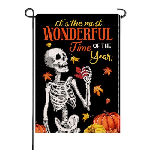 Artofy Fall Skeleton Skull Small Decorative Garden Flag, Autumn It's