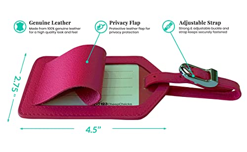 Personalized Monogrammed Bright Pink Leather Luggage Tags - 2 Pack