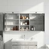 Teenpull Set di mobili da bagno in legno, 3 pezzi, 140 x 14,5 x 70 cm, montaggio a parete con vano portaoggetti, mobiletto sottolavabo, illuminazione a LED, specchio a due vie, per bagno e bagno degli
