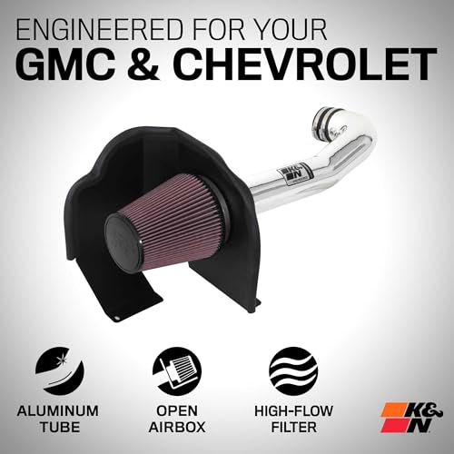 K&N Performance Air Intake Kit 77-3082KP with Polished Metal Tube and Lifetime Red Oiled Filter for Escalade, Silverado 1500, Suburban, Tahoe, Sierra, Yukon, Denali, XL by K&N - Image 2