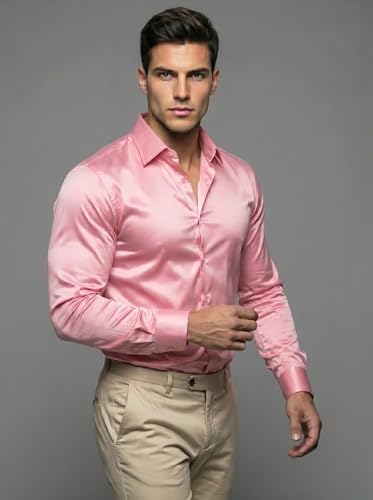 Image of Diverse Men's Satin Casual Shirt | Premium Solid Poly Satin | Wrinkle-Free, Full Sleeve Regular Fit Office, Business Wear