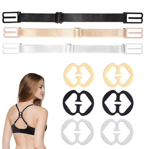 6Pcs Collective Adjustable Anti-Slip Bra Strap Clips Secure Racerback Converter for Lift & Support Prevents Slipping Straps Fits All Cup Sizes Ideal for Daily Wear (Beige Black and White)