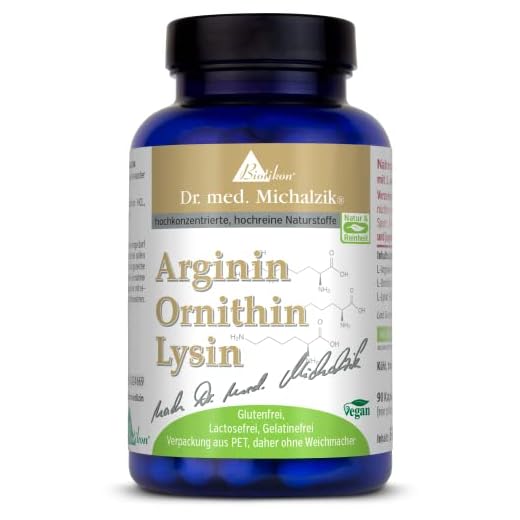 Arginin Ornithin Lysin Dr. med. Michalzik - je Tagesempfhelung L-Arginin HCL 1200 mg, L-Ornithin HCL 900 mg, L-Lysin HCL 1200 mg - KEIN Siliziumdioxid - ohne Zusatzstoffe - von BIOTIKON®