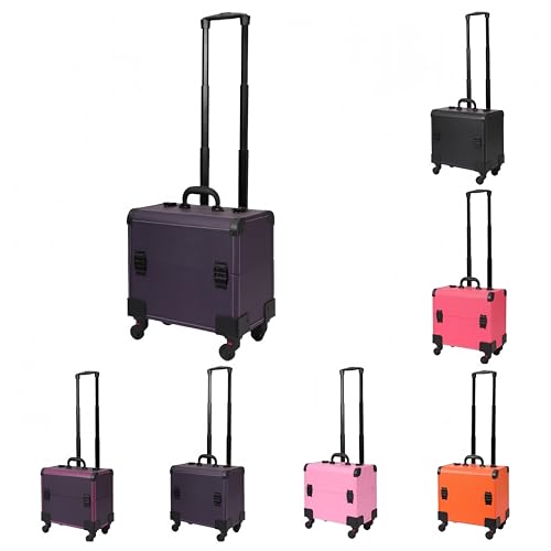 Sandqvipaメイクボックス キャスター付きコスメボックス メイクキャリーケース プロ 大容量 化粧箱 薬箱 救急箱 ジュエリーケース 美容師 化粧箱 メイク道具 収納 プレゼント 旅行 (すべて紫色)