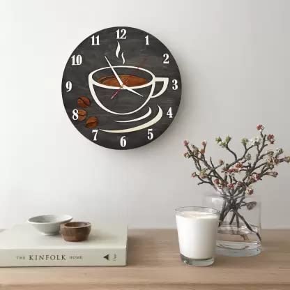 NABSTER Coffee Lovers Wall Clock - Featuring a Coffee Decor Wall Art Posters Style Wooden Clock Perfect for Any Kitchen, Home Decoration, Cafe Bar, Dinner, or Restaurant - 30 cm/12 inches in Black
