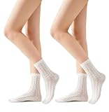 DIRNDLSTERN Trachtensocken Damen Socken – Trachtenstrümpfe Söckchen mit Rüschen für Oktoberfest Weiß 40-42 2er-Pack
