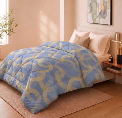 Image of HOMEKART 220 GSM Reversible Microfiber AC Comforter /Duvets for Mild Winter | All Season King Size 3 Layered Quilted Blanket for Double Bed (220 cm x 240 cm,Beige